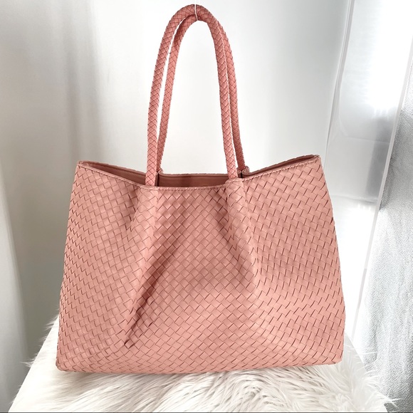 SALE TODAY Lulu Dharma Large Dusty Pink Napa Woven Vegan Leather LIKE NEW - Picture 5 of 9